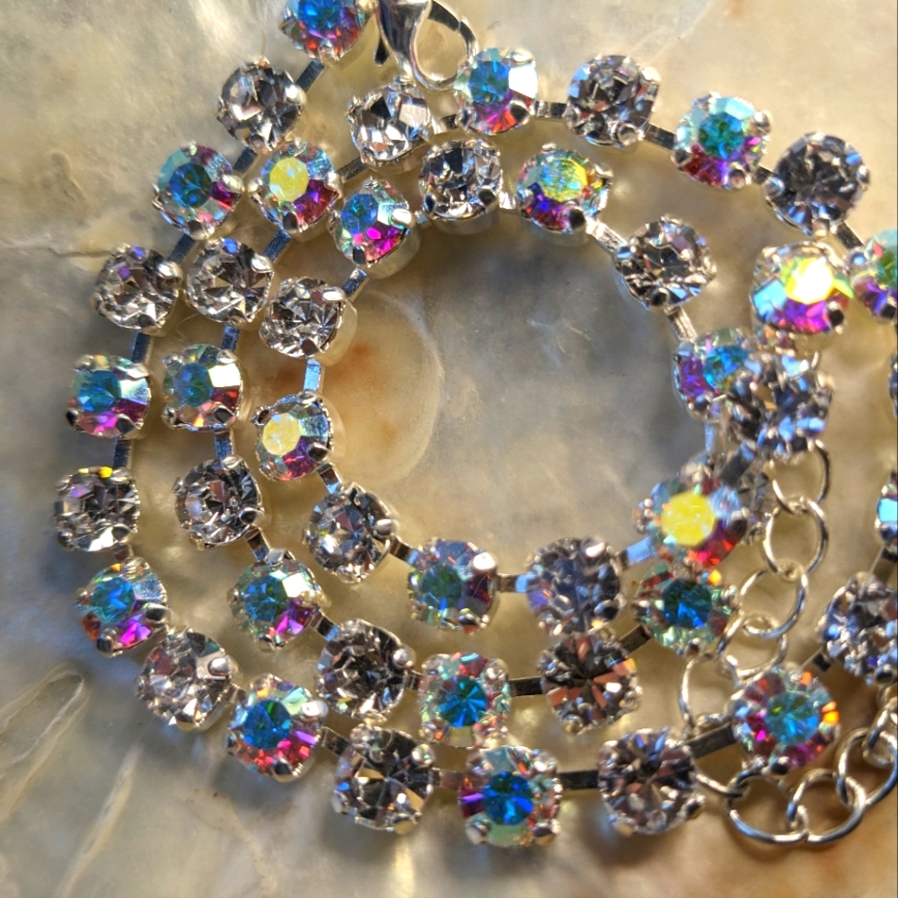 Genuine Swarovski Crystal in Clear & Crystal AB Sterling Silver Plated Necklace